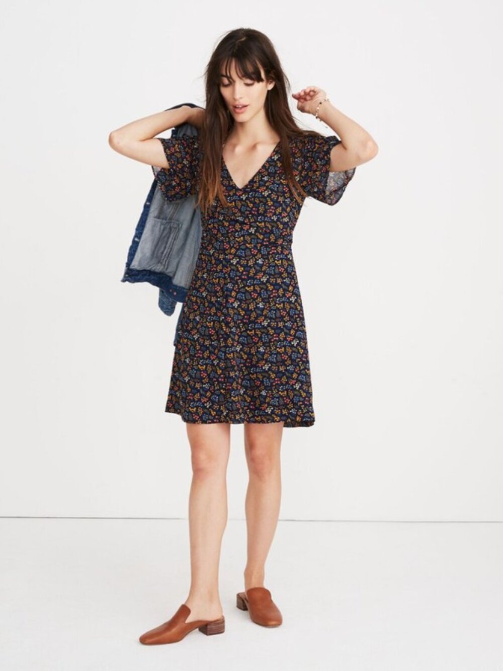 NWOT SZ 0 Madewell V-Neck, Flutter Sleeves, Wrap Floral Mini Sundress